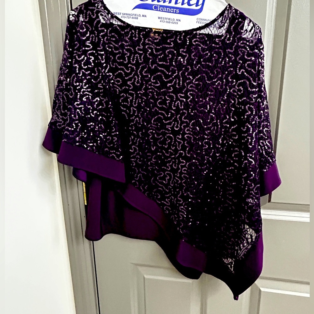 Purple Sequined formal top. Tank top with Sequined cape overlay. Size Small